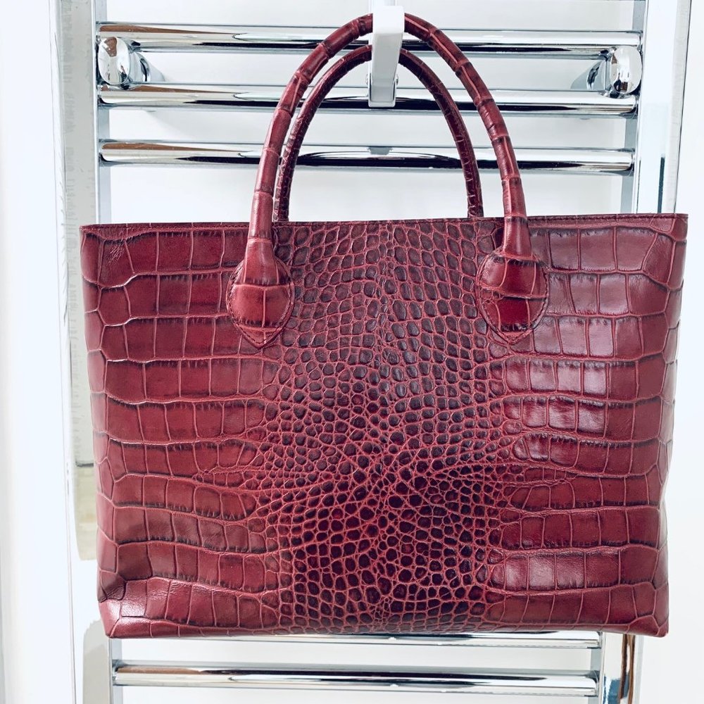 Furla Large Wine Purse - Beautiful Crocodile Print Leather